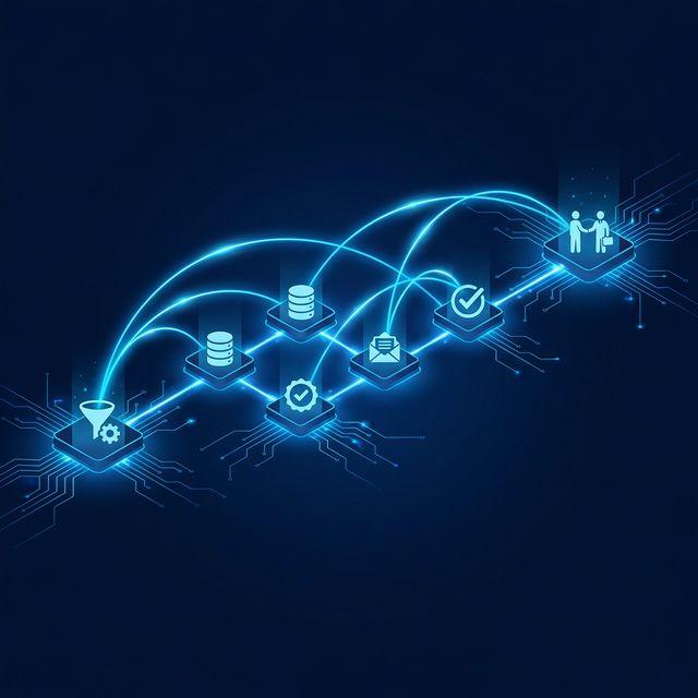 Business automation workflow showing connected process nodes